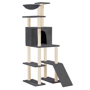 vidaXL Ansamblu de pisici, st&acirc;lpi din funie sisal, gri &icirc;nchis, 166 cm