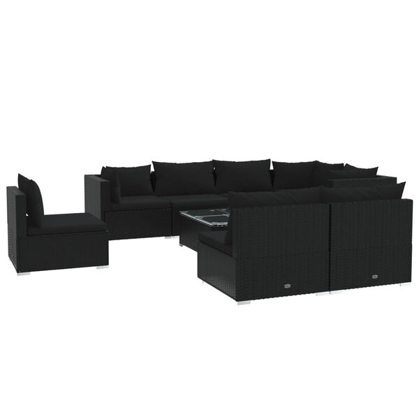 vidaXL Set mobilier de grădină cu perne, 9 piese, negru, poliratan