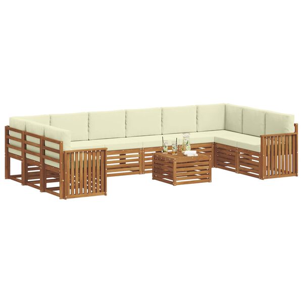 vidaXL Set canapea sectională cu pernă 11 pcs Natural și Crem