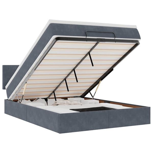 vidaXL Cadru de pat otoman cu saltea Gri &icirc;nchis 140x200cm catifea