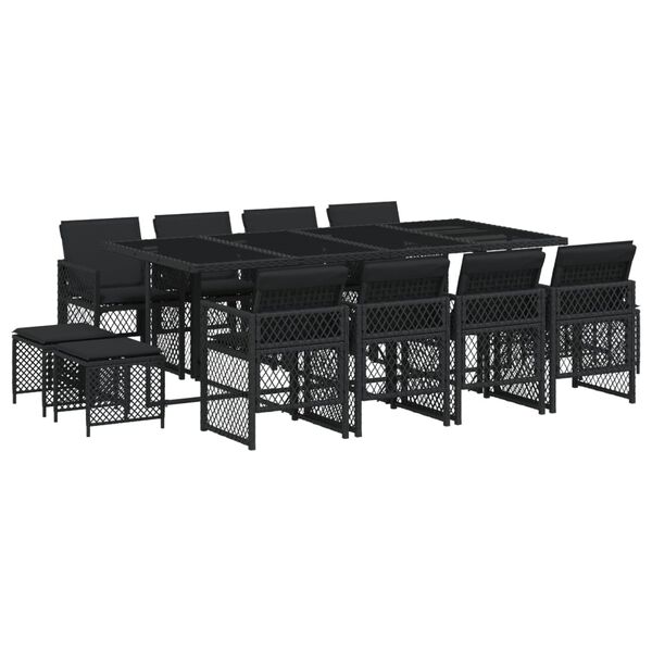 vidaXL Set mobilier de grădină cu perne, 13 piese, negru, poliratan