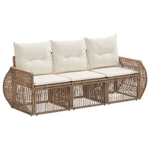 vidaXL Set de canapele pentru grădină 3 pcs Bej și alb crem poliratan
