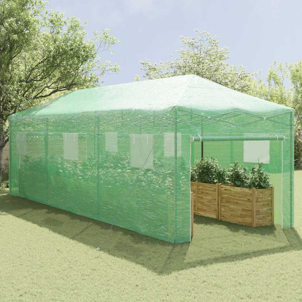 vidaXL Seră cu cadru pop-up cu acoperiș Verde 290 x 870 x 315 cm Fier