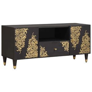 vidaXL Cabinet TV cu sertar Negru 105 x 33 x 46 cm Lemn de mango solid
