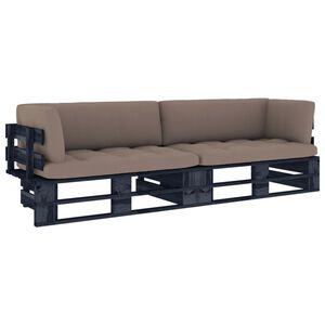 vidaXL Canapea din paleți 2 locuri cu perne negru lemn de pin tratat