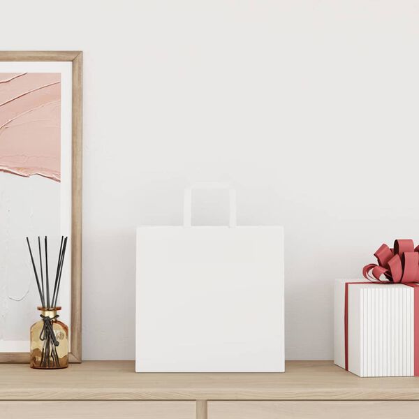 vidaXL Pungi de h&acirc;rtie 50 buc cu m&acirc;nere albe 26x17x25 cm