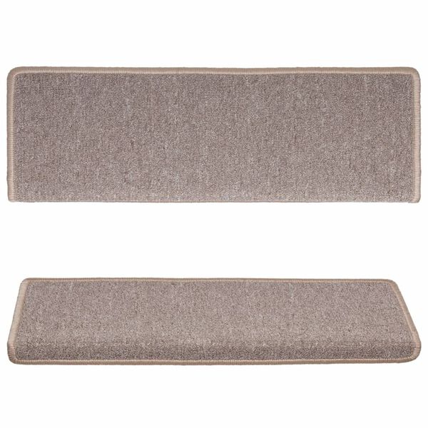 vidaXL Covorașe pentru scări, 15 buc., 65x21x4 cm, maro deschis, cu margini dreptunghiulare