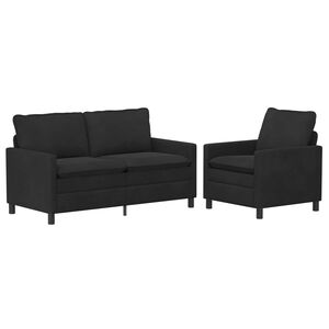vidaXL Set de canapea 2 buc. Negru Catifea