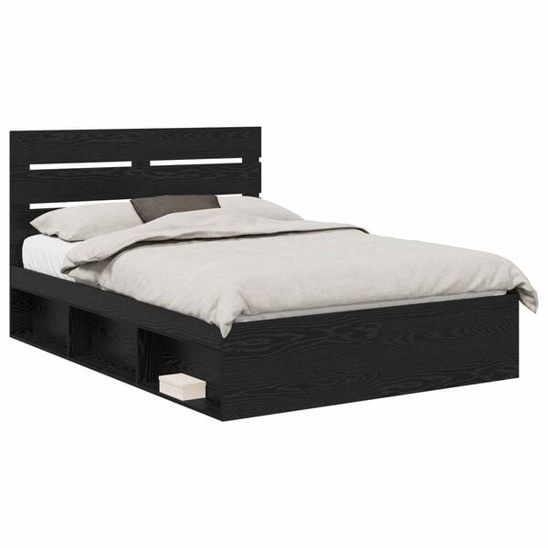 vidaXL Cadru de pat cu headboard Negru 150 x 200 cm Lemn de pin masiv