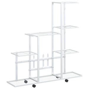 vidaXL Suport pentru flori cu roți, 94,5x25x92,5 cm, alb, metal
