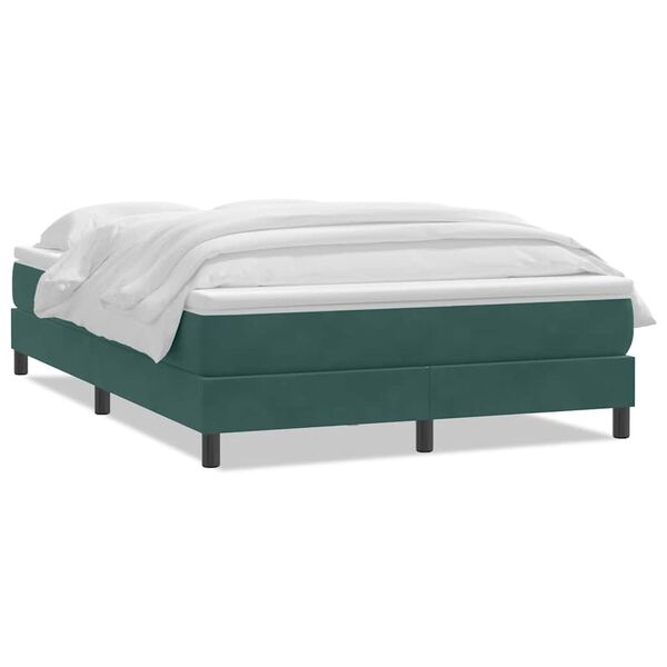 vidaXL Pat box spring cu saltea, verde &icirc;nchis, 160x210 cm, catifea