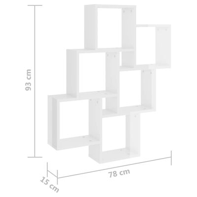 vidaXL Raft de perete cub, alb lucios, 78x15x93 cm PAL