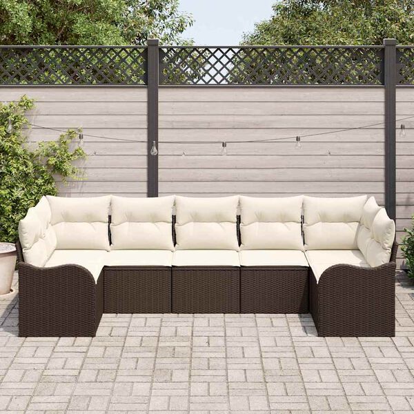 vidaXL Set de canapele pentru grădină cu pernă 7 pcs Maro Rattan poli