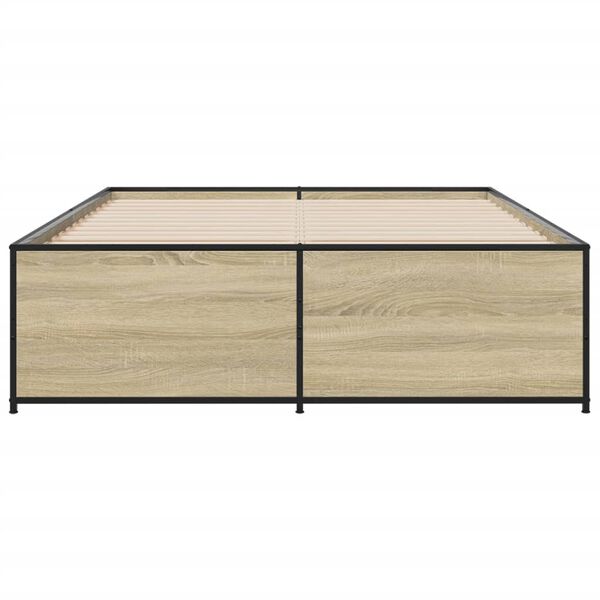 vidaXL Cadru de pat, stejar sonoma, 140x190cm, lemn prelucrat și metal