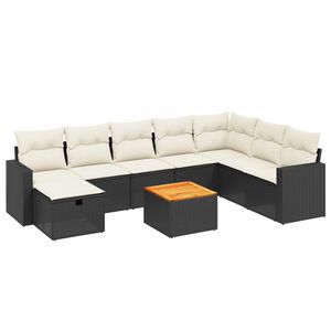 vidaXL Set mobilier de grădină cu perne, 9 piese, negru, poliratan