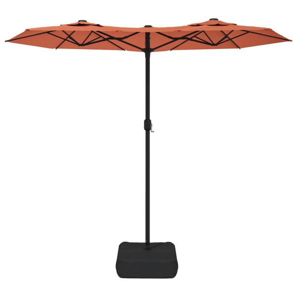 vidaXL Umbrelă de grădină cu două capete/LED-uri, cărămiziu 316x145 cm