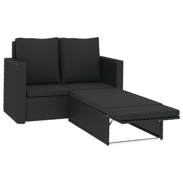 vidaXL Set mobilier de grădină cu perne, 2 piese, negru, poliratan