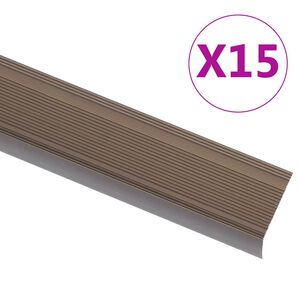 vidaXL Profile trepte &icirc;n formă de L, 15 buc., maro, 90 cm, aluminiu