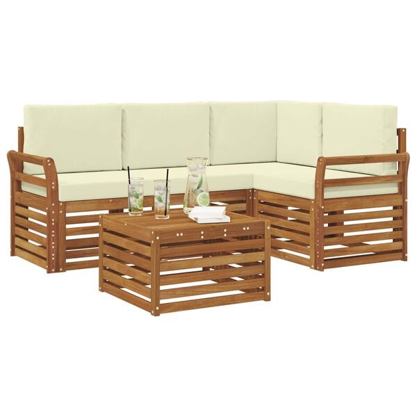 vidaXL Set de canapele de exterior cu pernă 5 pcs Natural și Crem