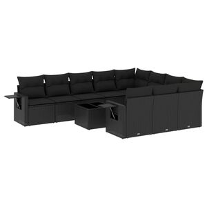 vidaXL Set canapele de grădină cu perne, 11 piese, negru, poliratan