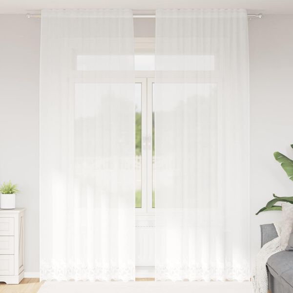 vidaXL Cortină din Dantelă cu perdele Alb 280 x 150 cm Poliester