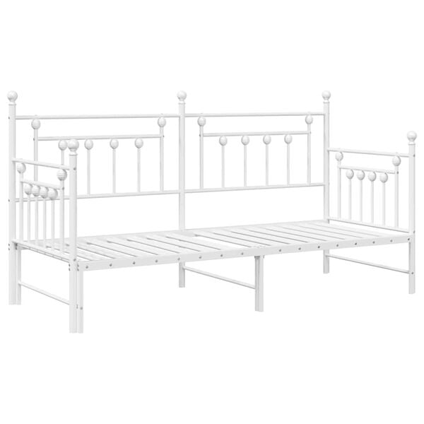 vidaXL Cadru de pat de zi cu headboard Alb 75 x 190 cm Oțel
