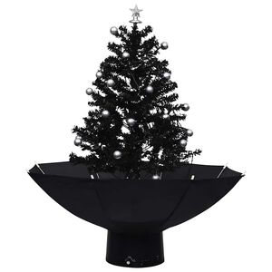 vidaXL Brad de Crăciun cu ninsoare și bază umbrelă, negru, 75 cm, PVC