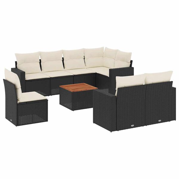 vidaXL Set mobilier de grădină cu perne, 9 piese, negru, poliratan
