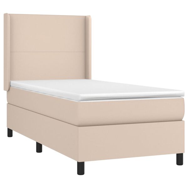 vidaXL Pat box spring cu saltea, cappuccino, 80x200 cm piele ecologică