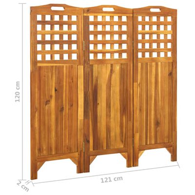 vidaXL Paravan de cameră cu 3 panouri, 121x2x120 cm, lemn masiv acacia