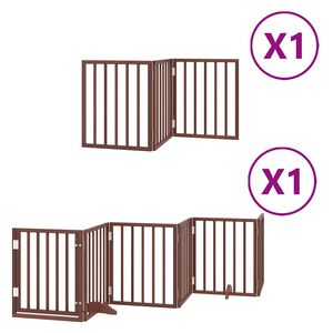 vidaXL Poartă c&acirc;ini pliabilă cu ușă 9 panouri maro, 450 cm, lemn plop