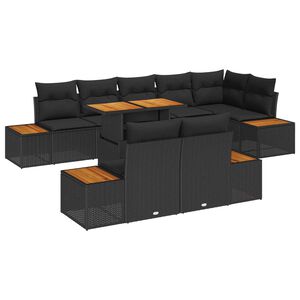 vidaXL Set de canapele pentru grădină 9 pcs Negru Rattan poli