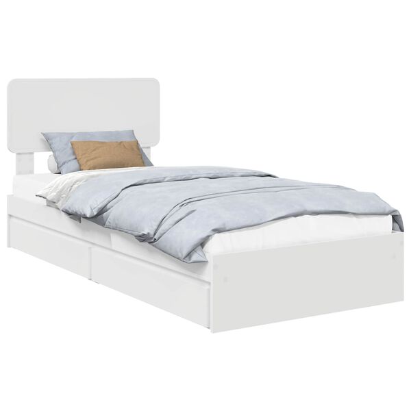 vidaXL Pat cu storage cu headboard Alb 75 x 190 cm Lemn compozit