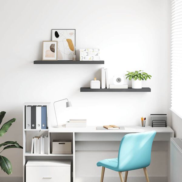 vidaXL Rafturi de perete, 2 buc., gri extralucios, 90x23,5x3,8 cm, MDF