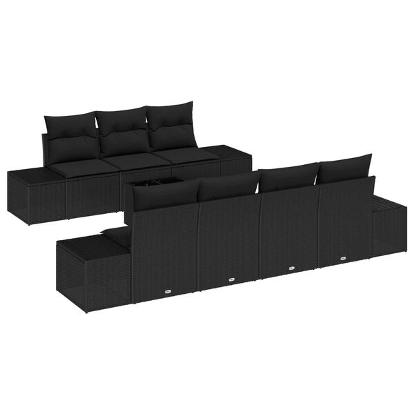 vidaXL Set de canapele pentru grădină cu pernă 8 pcs Negru poliratan