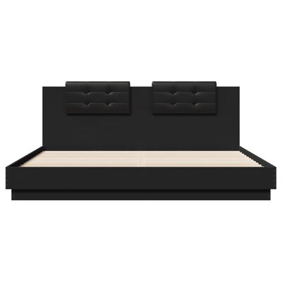 vidaXL Cadru de pat cu tăblie și lumini LED, negru, 200x200 cm