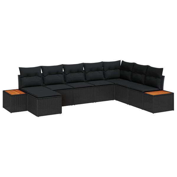 vidaXL Set de canapele pentru grădină cu pernă 8 pcs Negru Rattan poli