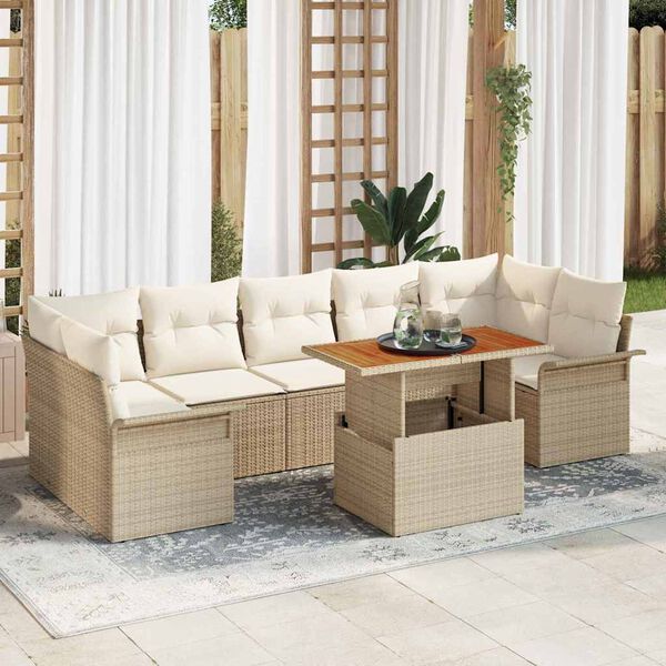vidaXL Set de canapele pentru grădină 8 pcs Bej Rattan poli