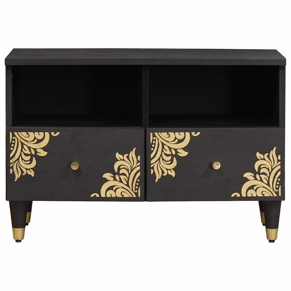 vidaXL Cabinet TV cu sertar Negru 70 x 33 x 46 cm Lemn de mango solid