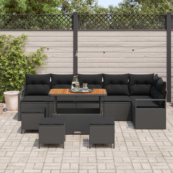 vidaXL Set de canapele pentru grădină 10 pcs Negru Rattan poli