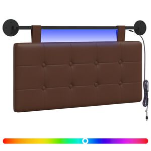 vidaXL Tăblie de pat suspendată Cu lumină LED Maro Piele artificială