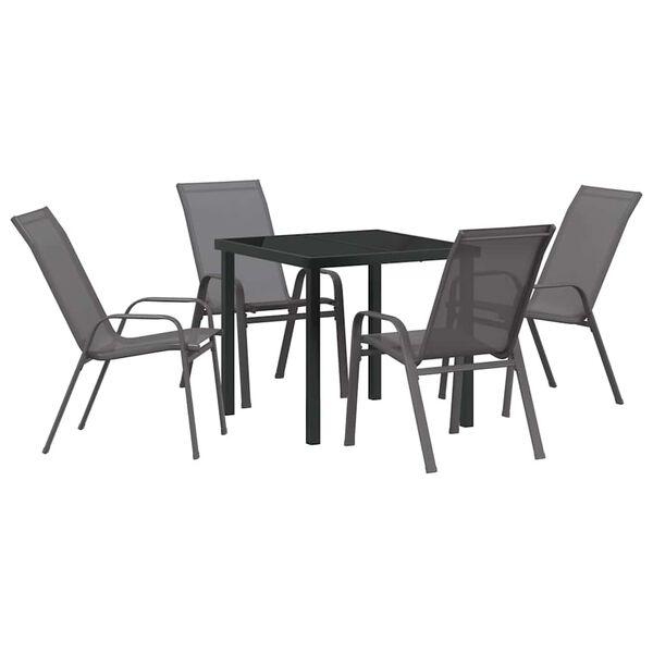 vidaXL Set de masă pentru grădină 5 pcs Gri și negru