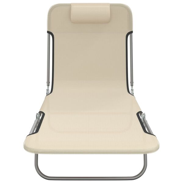 vidaXL Șezlonguri pliante, 2 buc., crem, textilenă și oțel