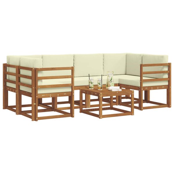 vidaXL Set de canapele de exterior cu pernă 7 pcs Natural și Crem