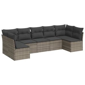 vidaXL Set canapele de grădină, 7 piese, cu perne, gri, poliratan