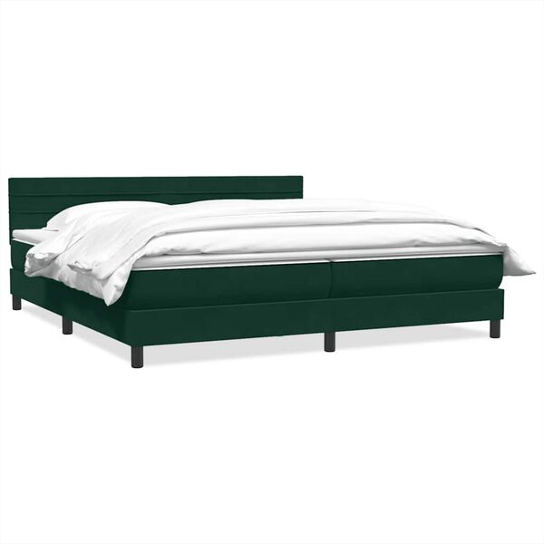 vidaXL Pat box spring cu saltea, verde &icirc;nchis, 180x210 cm, catifea