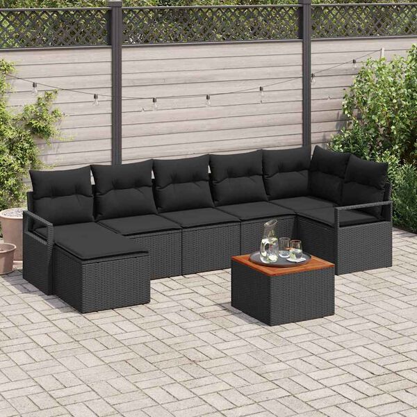 vidaXL Set de canapele pentru grădină cu pernă 8 pcs Negru Rattan poli