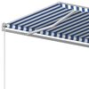 vidaXL Copertină retractabilă automat cu st&acirc;lpi, albastru/alb, 3x2,5 m