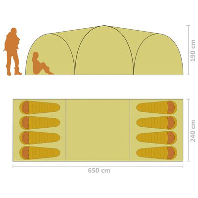 vidaXL Cort camping tip iglu, 8 persoane, camuflaj, 650x240x190 cm