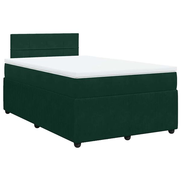 vidaXL Pat box spring cu saltea, verde &icirc;nchis, 120x200 cm, catifea